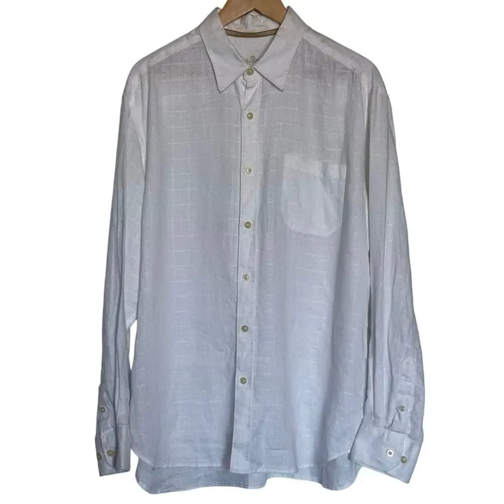 Tommy Bahama Men’s Large 100% Linen Long Sleeve Button Down White Shirt